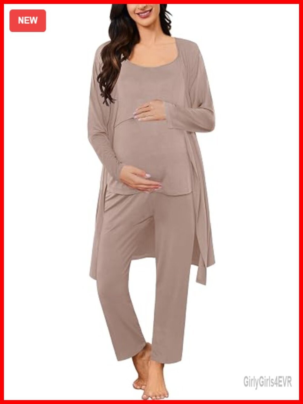 Maternity Nursing Robe Set 3pc Postpartum Breastfeeding Pajama Camisole Pants